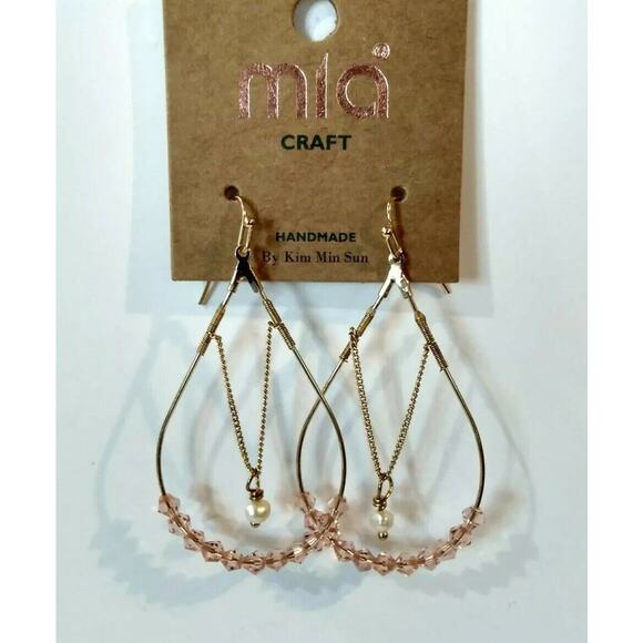 Mia Gold Faux Pearl & Bead Teardrop Dangle Hook Earrings Handmade Kim Min Sun - Picture 6 of 8